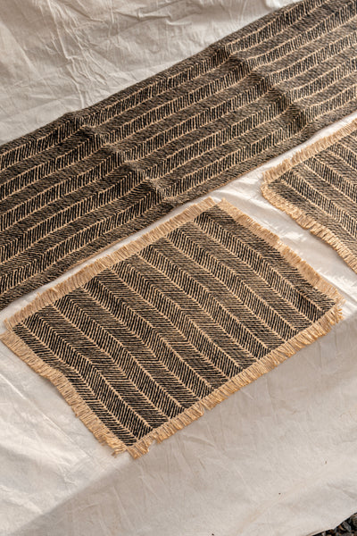 Black Fringe Jute Placemat - Set of 2