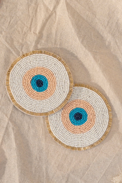 White Evil Eye Coaster - Set of 2