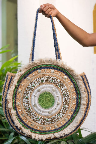 Green Evil Eye Jute Bag