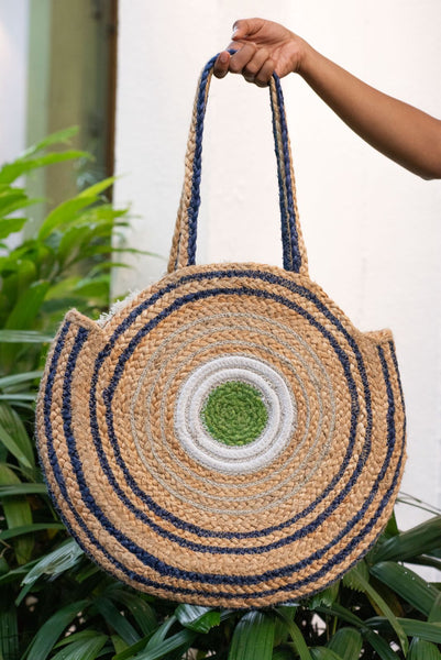 Green Evil Eye Jute Bag