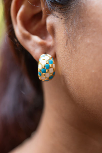 Chequers Earrings - Blue