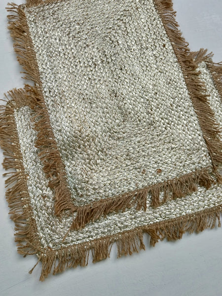 Jute Golden Rectangular Fringe Placemat - Set of 2