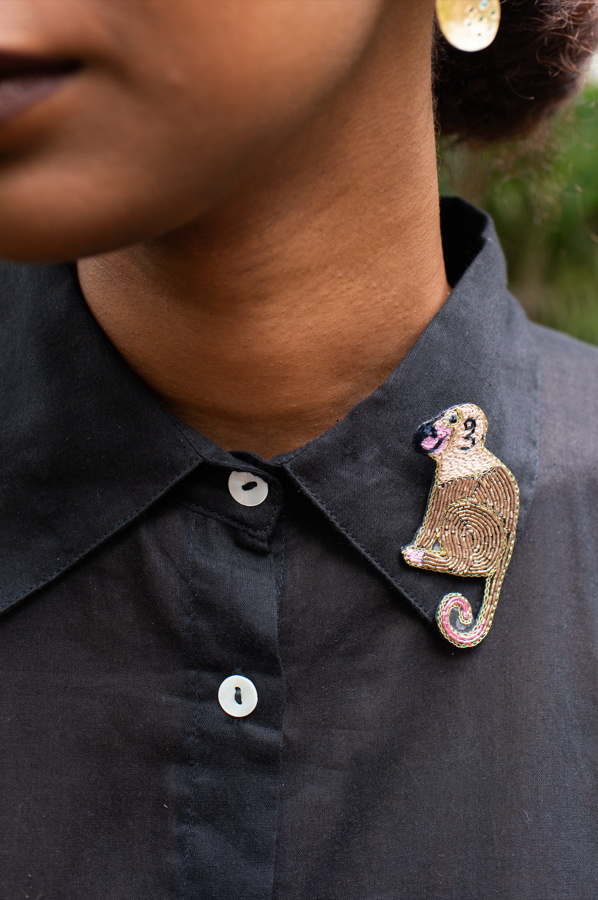 Hand Embroidered Monkey Brooch