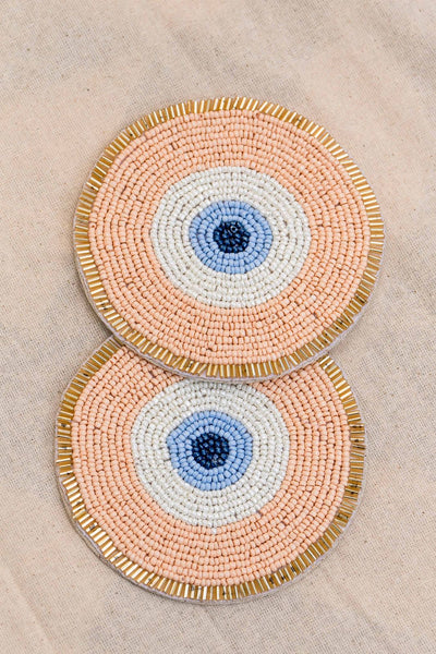 Cream Evil Eye Coaster - Set of 2