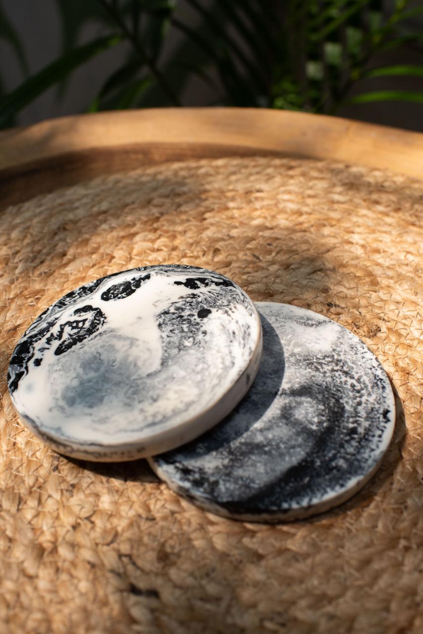 Black/White Resin Coasters - Set of 2