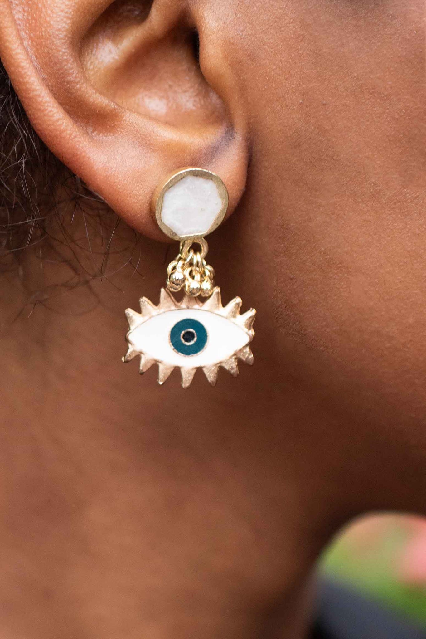 Hexa Evil Eye Earrings - White
